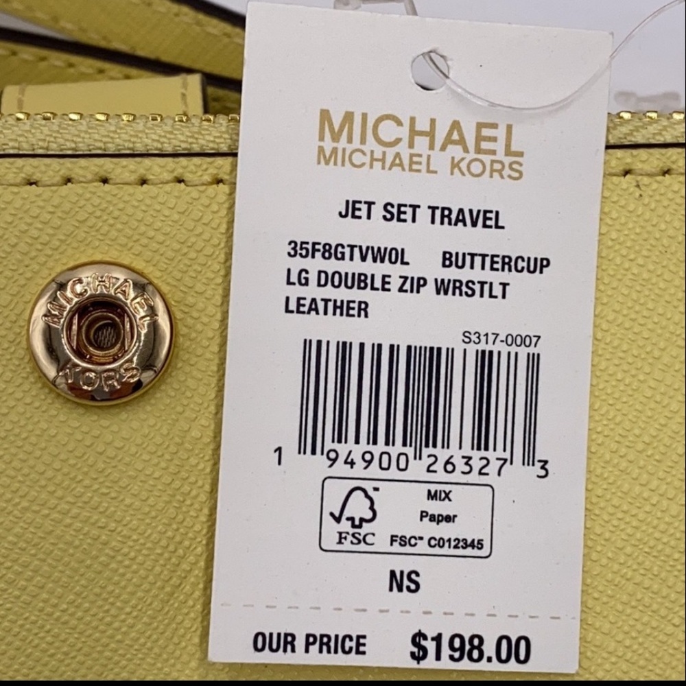 MICHAEL KORS LARGE DOUBLE ZIP WRISTLET WALLET BUTTERCUP COLOR - Picture 16 of 16